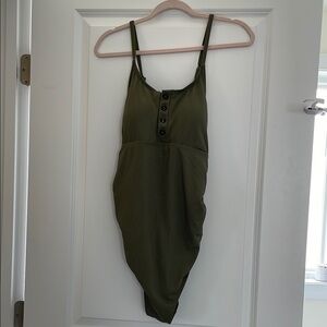 Olive Green Button-Up Maternity Swim Suit